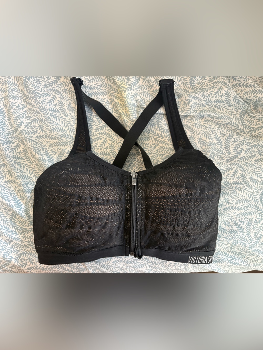 Victoria's Secret Black Lace Front-Zip Support Sports Bra